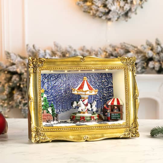 90th Anniversary Collection 9" Animated & Musical Gold Frame Carousel Shadow Box